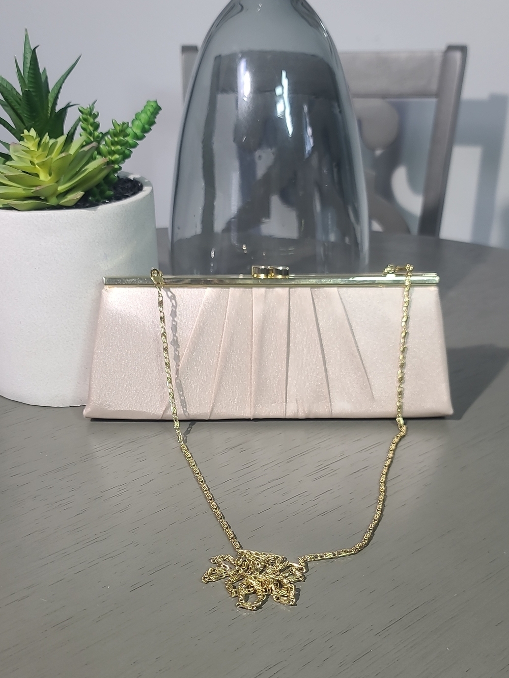 Camilla Elegant Satin Clutch with Removeable Gold Chain